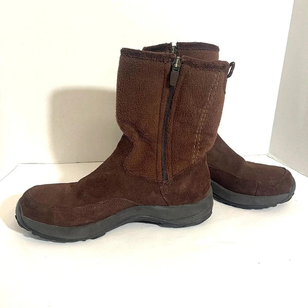 LL Bean Women's Brown Suede Fleece Lined Side Zipper Winter Boots‎ Size 7 Medium